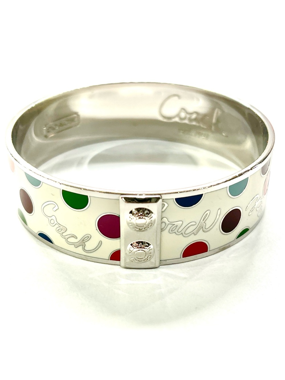Coach Silvertone Polka Dot Enamel Bangle Bracelet NWOT